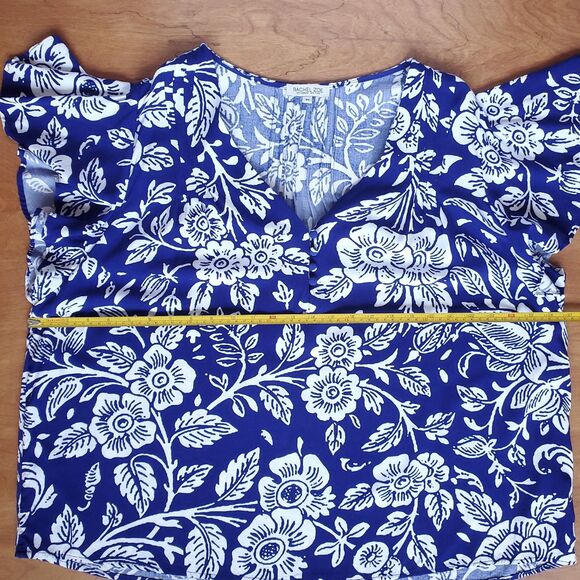 Rachel Zoe Floral Top Womens Plus 2X Blue White V Neck Flutter Cap Sleeve Blouse - Picture 9 of 10